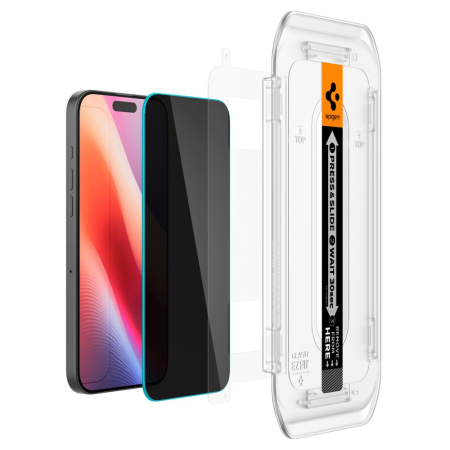 Folii Iphone Seria 17 - Pachet x2 Folie sticla iPhone 16 Pro / iPhone 17 / iPhone 17 Pro Spigen - Glas.tR EZ-FIT Pro Privacy