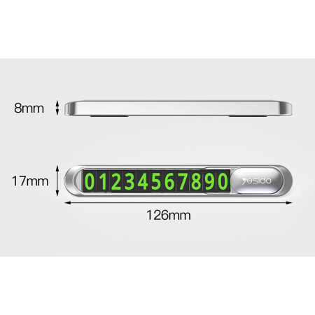 Suport de numar telefon Yesido (C88) - for Dashboard, Number Hiding, Fluorescent Digits, Weather-Resistant, 3M Adhesive - Black [4]