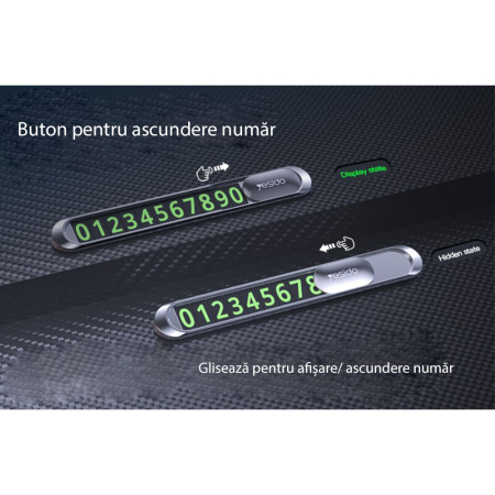 Suport de numar telefon Yesido (C88) - for Dashboard, Number Hiding, Fluorescent Digits, Weather-Resistant, 3M Adhesive - Black [3]