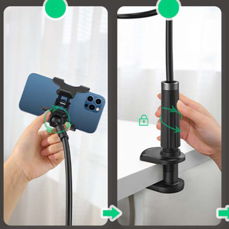 Suport de telefon pentru birou Ugreen - Desk Holder LP113 (80906) - Clamp Grip, Ajustable Arm (120cm) for Phone with max 6.5" - Black [4]
