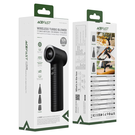 Ventilator portabil Acefast - Portable Fan (YF4) - Highspeed Blower, 199 Levels, 3 Nozzles, 77000rpm, 4000mAh, LED Display, Type-C - Black [5]