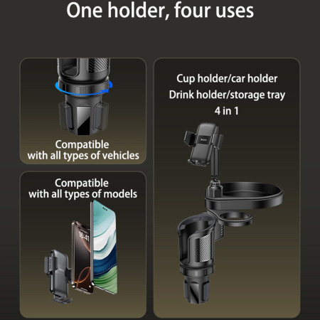 Yesido - Car Holder 4in1 (C274) - Cup Storage, Phone Mount and Sundries Storage, 720° Adjustable Angle, 4.7-7.2" - Black [2]