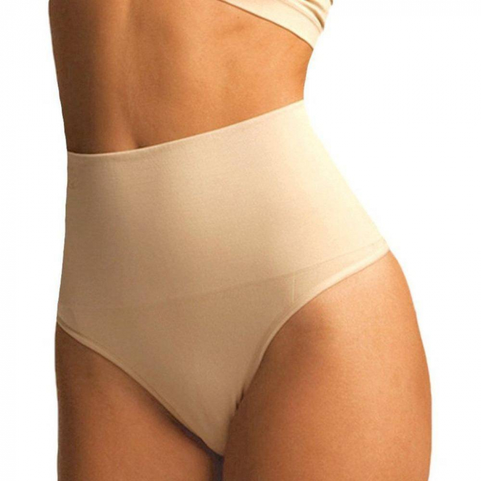 1 + 1 Chilot Tanga cu Talie Inalta - Negru + Bej [4]