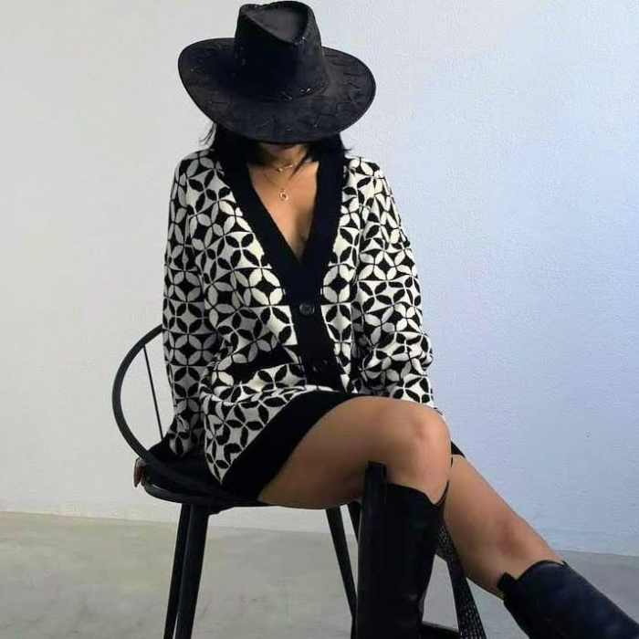 Cardigan Alb/Negru cu Buzunare, Wendy [2]