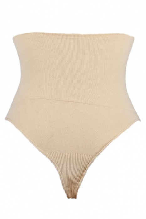 Chiloti Modelatori Tanga cu Talie Inalta, Bej [4]