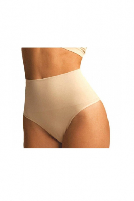 Chiloti Modelatori Tanga cu Talie Inalta, Bej [2]