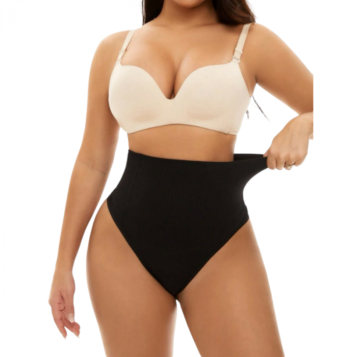 Chiloti Modelatori Tanga cu Talie Inalta, Negru [2]