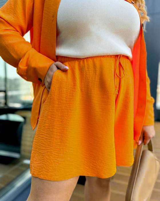 Compleu de vara cu pantaloni scurti si camasa, portocaliu [3]