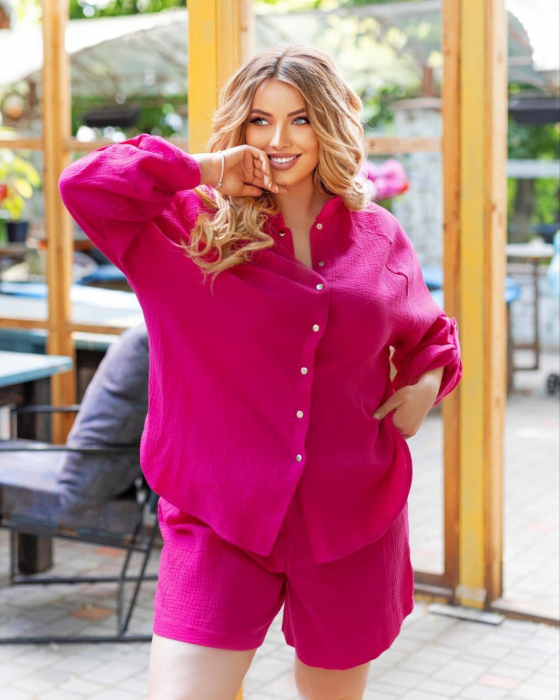 Compleu de vara cu pantaloni scurti si camasa, roz [4]