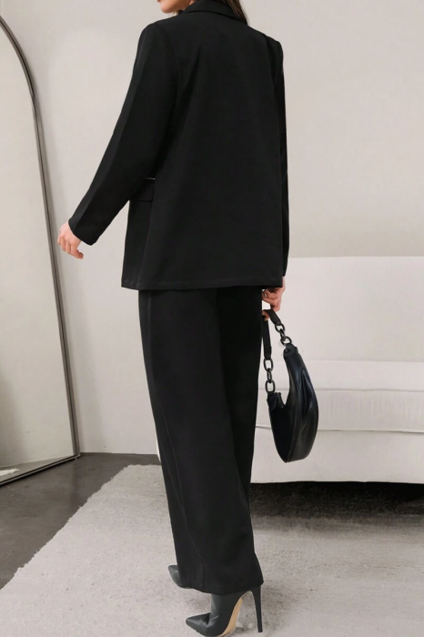 Costum Elegant, 2 piese Negru, cu dungi fine albe [4]