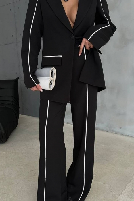 Costum Elegant, 2 piese Negru, cu dungi fine albe [9]