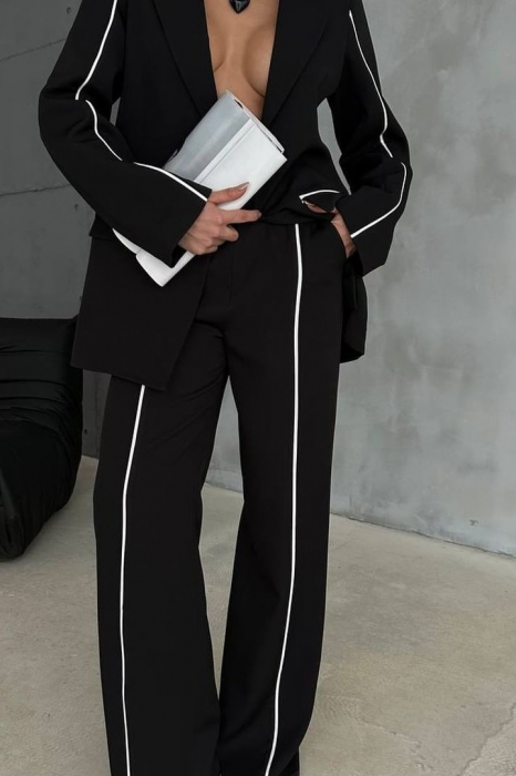 Costum Elegant, 2 piese Negru, cu dungi fine albe [8]