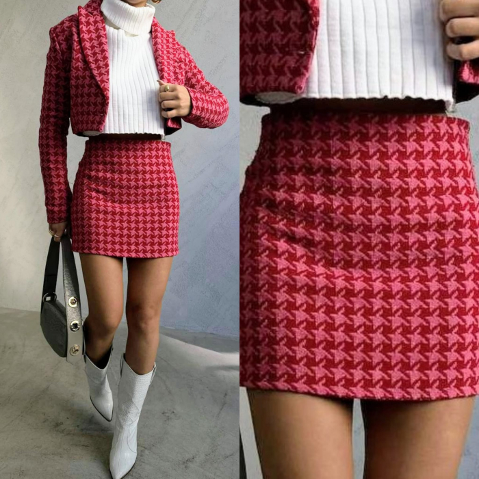Fusta Mini cu Model Ecosez, Roz/Rosu [2]