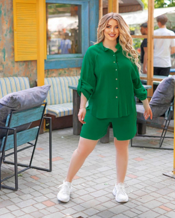 Compleu de varaa cu pantaloni scurti si camasa, verde inchis [4]