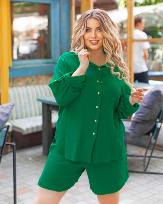 Compleu de varaa cu pantaloni scurti si camasa, verde inchis [5]
