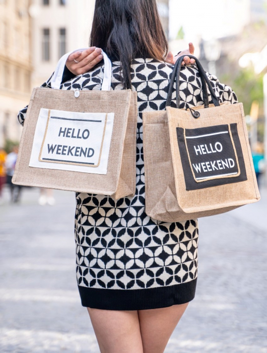 Geanta din iuta, HELLO WEEKNED, Black [4]