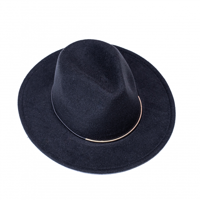 Palarie Fedora din Stofa cu Banda din Metal, Negru [6]