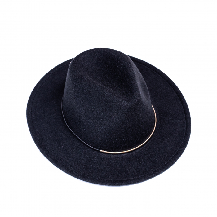 Palarie Fedora din Stofa cu Banda din Metal, Negru [2]