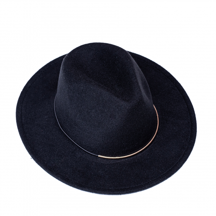 Palarie Fedora din Stofa cu Banda din Metal, Negru [3]