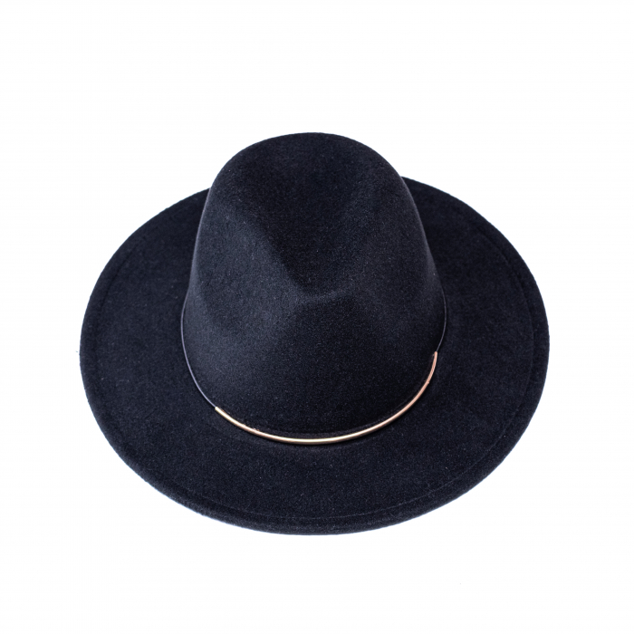 Palarie Fedora din Stofa cu Banda din Metal, Negru [4]