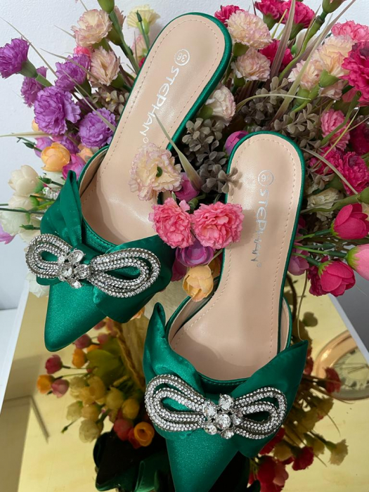 Papuci cu Toc din Satin Riya Green [1]