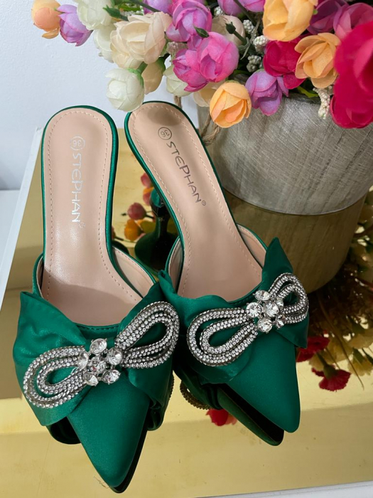 Papuci cu Toc din Satin Riya Green [3]