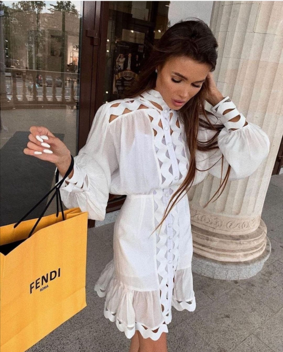 Rochie Alba Cu Gaurele Fenty [2]