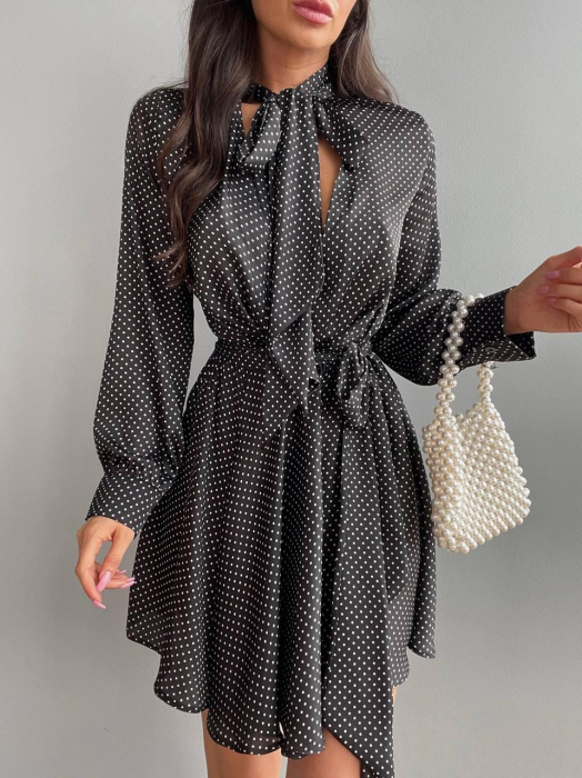 Rochie Mini Neagra cu Buline, Ofelia [2]