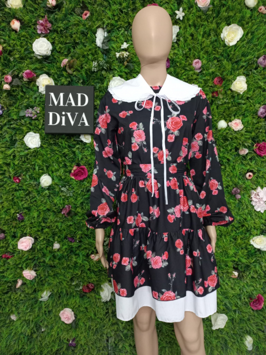 Rochie Mini Neagra cu Imprimeu Floral, Rosaline [4]
