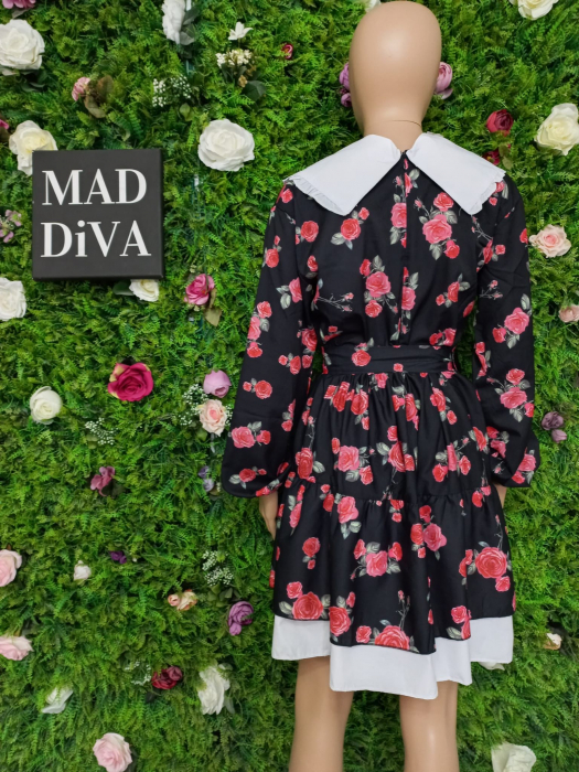Rochie Mini Neagra cu Imprimeu Floral, Rosaline [3]