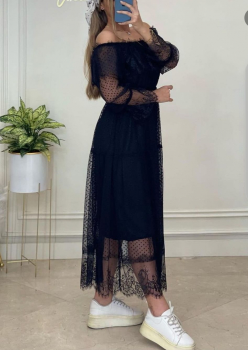 Rochie Neagra din Dantela cu Maneca Lunga [8]