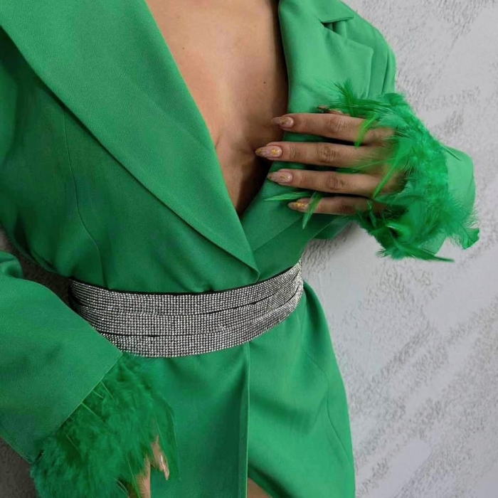 Sacou Lung cu Pene Verde, Dakota [3]