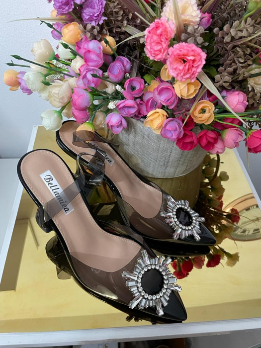 Sandale cu Toc din Satin Leila Black [4]