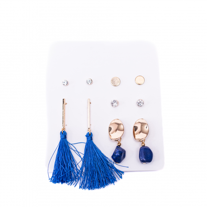 Set de 5 Perechi de Cercei cu Ciucuri, Albastru [2]
