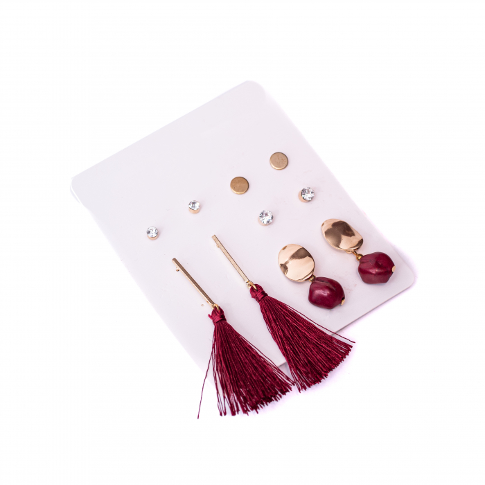 Set de 5 Perechi de Cercei cu Ciucuri, Grena [3]