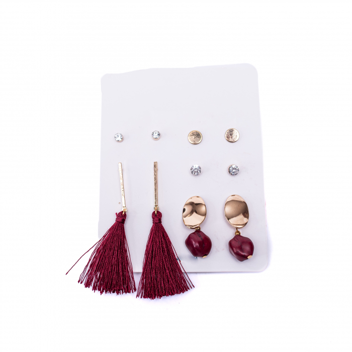 Set de 5 Perechi de Cercei cu Ciucuri, Grena [2]