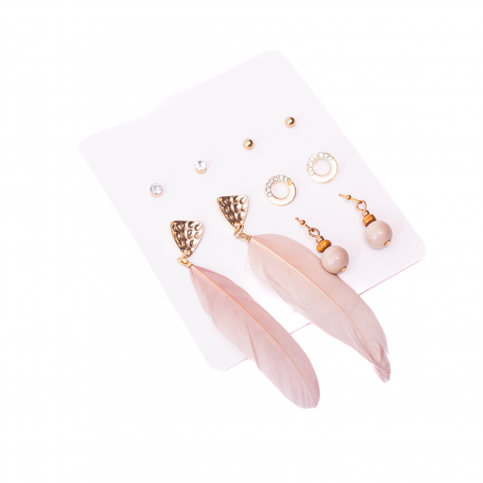 Set de 5 Perechi de Cercei cu Pene, Grena [3]
