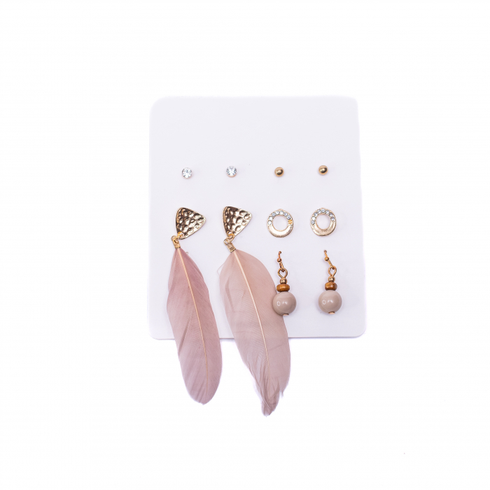 Set de 5 Perechi de Cercei cu Pene, Grena [2]