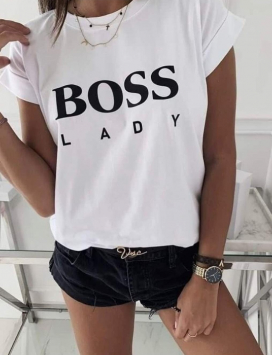 Tricou Alb din Bumbac Boss Lady [1]