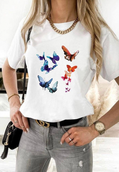 Tricou Alb din Bumbac Butterfly [1]