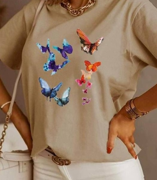 Tricou Bej din Bumbac Butterfly [1]