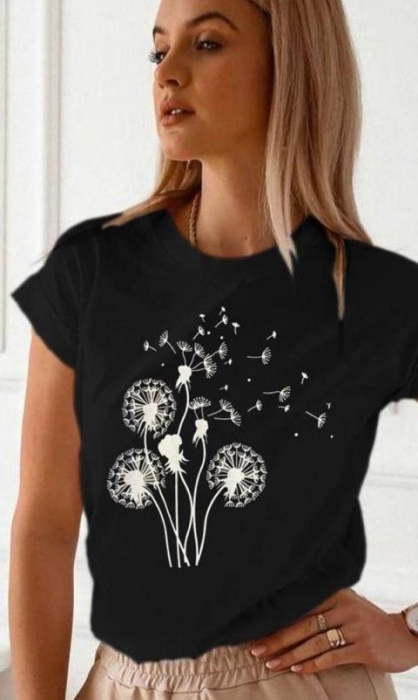 Tricou Negru din Bumbac Cu Imprimeu Papadie [2]