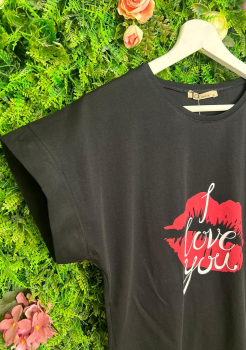Tricou Negru din Bumbac " I Love you " [2]