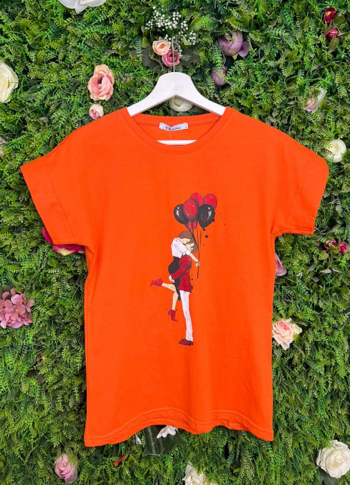 Tricou Orange din Bumbac Cu Imprimeu Lovers [2]