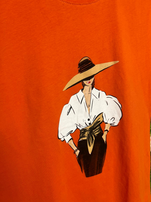 Tricou Orange din Bumbac Dama cu Palarie [3]