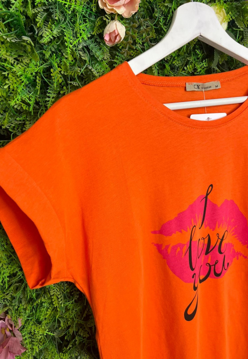 Tricou Orange din Bumbac, I Love you [2]