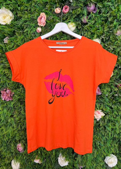 Tricou Orange din Bumbac, I Love you [3]