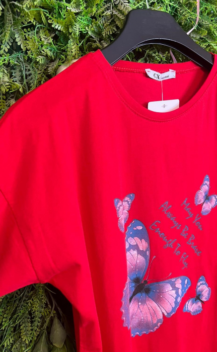 Tricou Rosu din Bumbac cu Imprimeu [3]