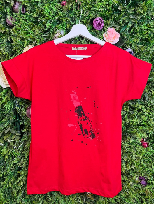 Tricou Rosu din Bumbac Cu Imprimeu Ruj [2]