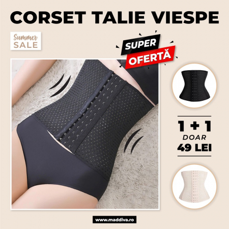 Corset modelator Jetitude™ pentru modelare a taliei cu grad de compresie  mediu, talie de viespe cu 4 tije model waist trainer clepsidra, Negru,  Marime M 